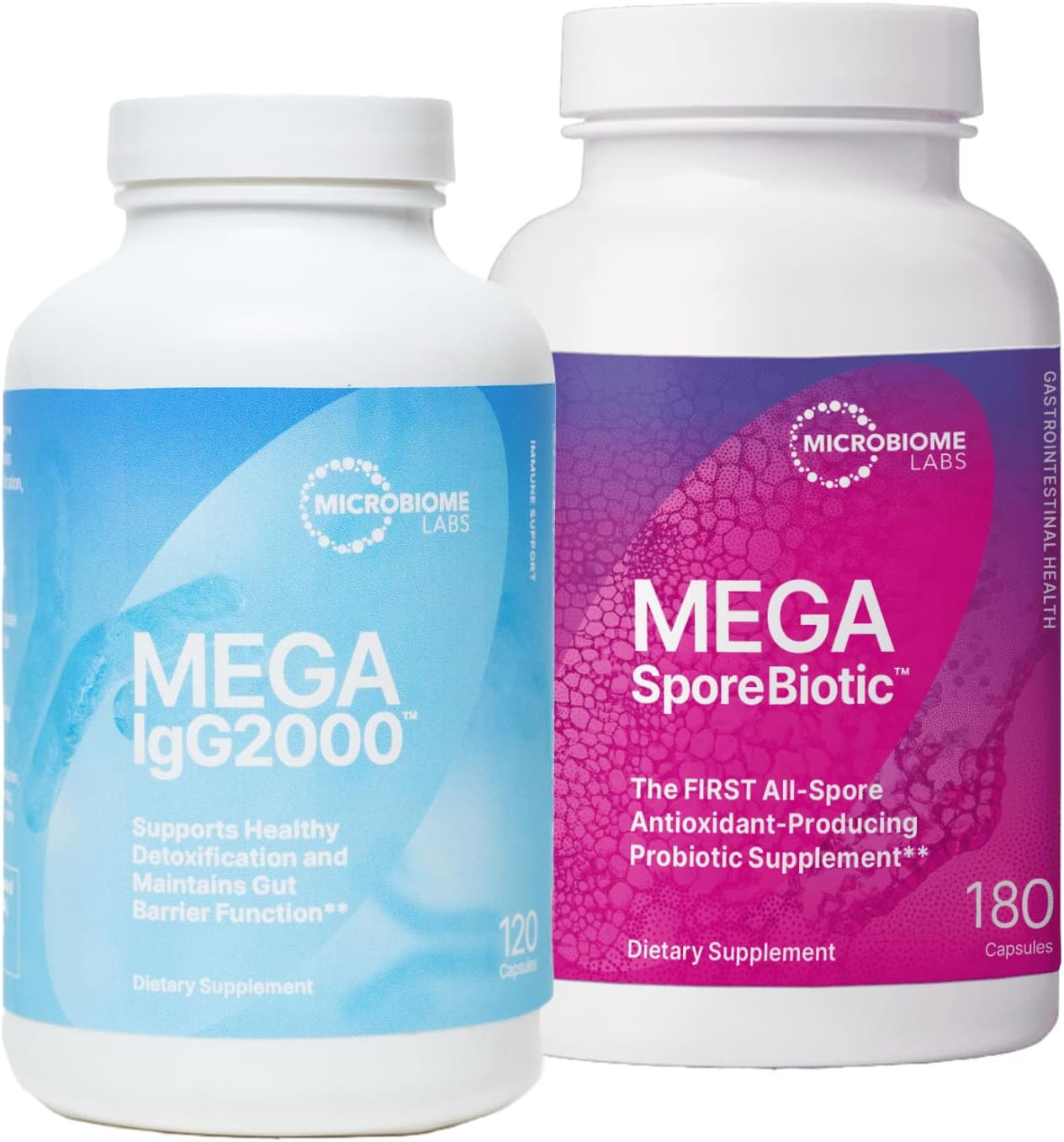 Microbiome Labs MegaSporeBiotic (60 Capsules) + MegaIgG2000 (120 Capsules) Gut and Immune Support Bundle - Spore-Based Probiotic with Dairy-Free Immunoglobulin Concentrate