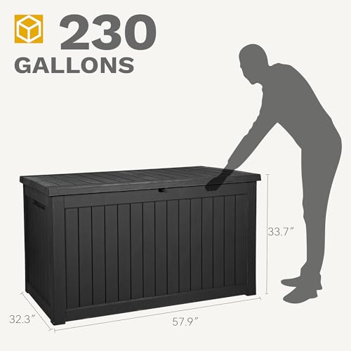 DWVO 120 Gallon Outdoor Storage Box, Large Lockable Resin Deck Box, Water Resistant Patio Storage Box for Tools, Cushions, Supplies - Black