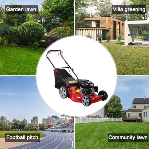 20-Inch Gas Push Lawn Mower | 141CC 4-Cycle Engine | Self Propelled Lawn Mower | Side Discharge | High Rear Wheels | 7-Position Single Wheel Height Adjustment (Red)