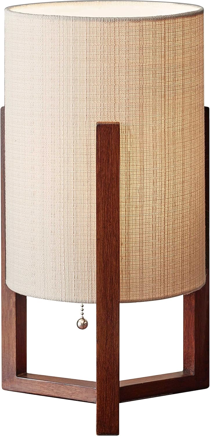 Adesso 1502-15 Quinn Table Lantern, 17 in, 60 W Incandescent/CFL, Walnut Birch Wood, 1 Wooden Lamp