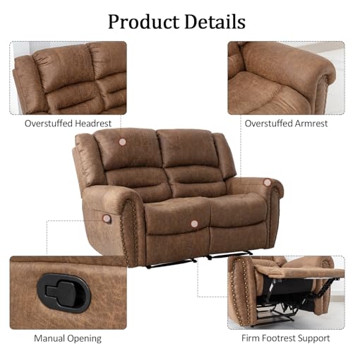 CANMOV Manual Recliner Sofa Set,2 Pieces Sofa Furniture Set for Living Room,Manual Reclining Sofa and Recliner Loveseat with Overstuffed Armrest for Living Room,Bedroom Furniture,Office(Nut Brown,2+3)