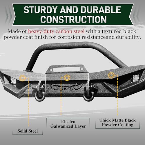 Compatible with Jeep Wrangler, Front Bumper W/LED Lights, 2 x D-Rings, Winch Plate,2018-2022 JL & JLU (2/4 Doors) Full Width
