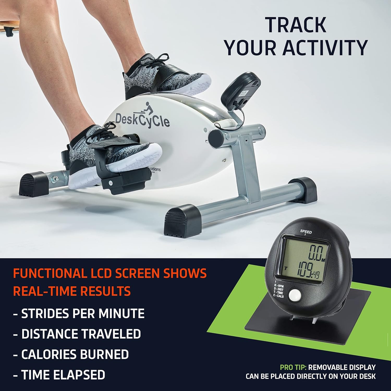 DeskCycle Under Desk Bike Pedal Exerciser - Portable Foot Exercise Cycle for Sitting with LCD Display - Mini Stationary Peddler for Adults & Seniors, Physical Therapy Workout Equipment