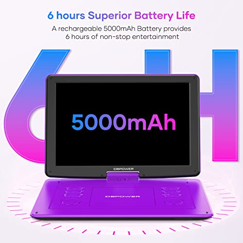 DBPOWER 17.9" Portable DVD Player with 15.6" Large HD Swivel Screen, Support DVD/CD/USB/SD Card and Others Multiple Disc Formats, with 6-Hour Built-in Rechargeable Battery, High Volume Speaker, Blue