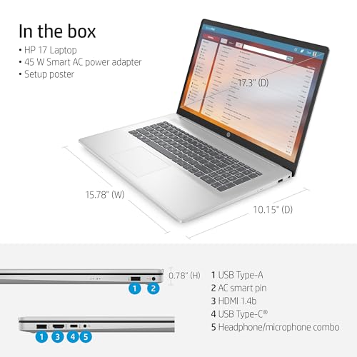 HP 2024 Newest 17 Laptop for Business and Students, 17.3" HD+ Display, AMD Ryzen 5 7530U(Beats i7-1165G7), 64GB RAM, 2TB SSD, Wi-Fi 6, BrightView, HD Webcam, Windows 11 Pro, with Cefesfy Design Mouse