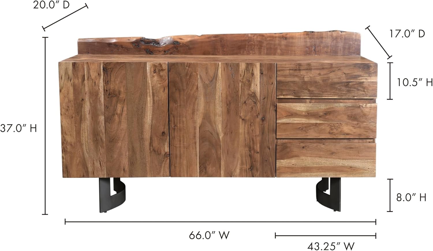 Ellis Sideboard, Solid Acacia, Live Edge, Natural Stain