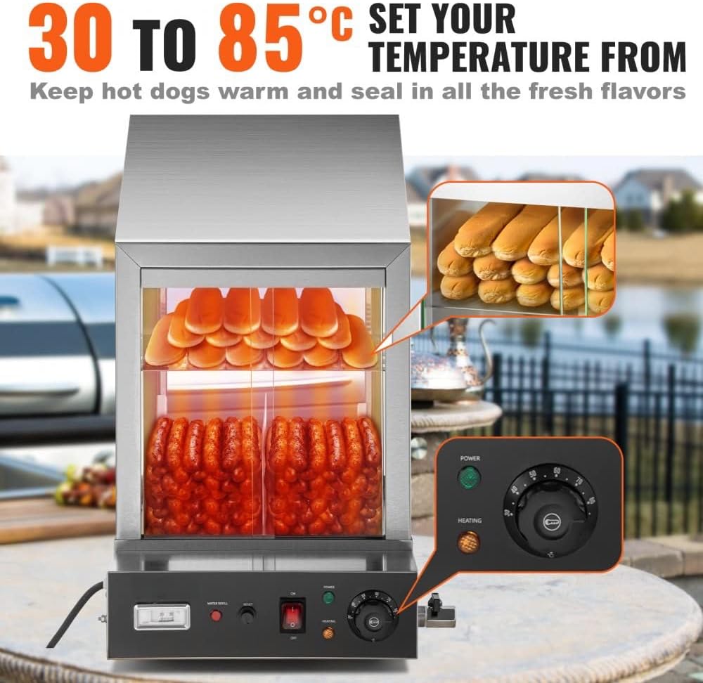 Commercial Hot Dog Steamer 2 Tier Electric Bun Warmer - Heavy Duty, Intelligent Temperature Control, Security First Protection