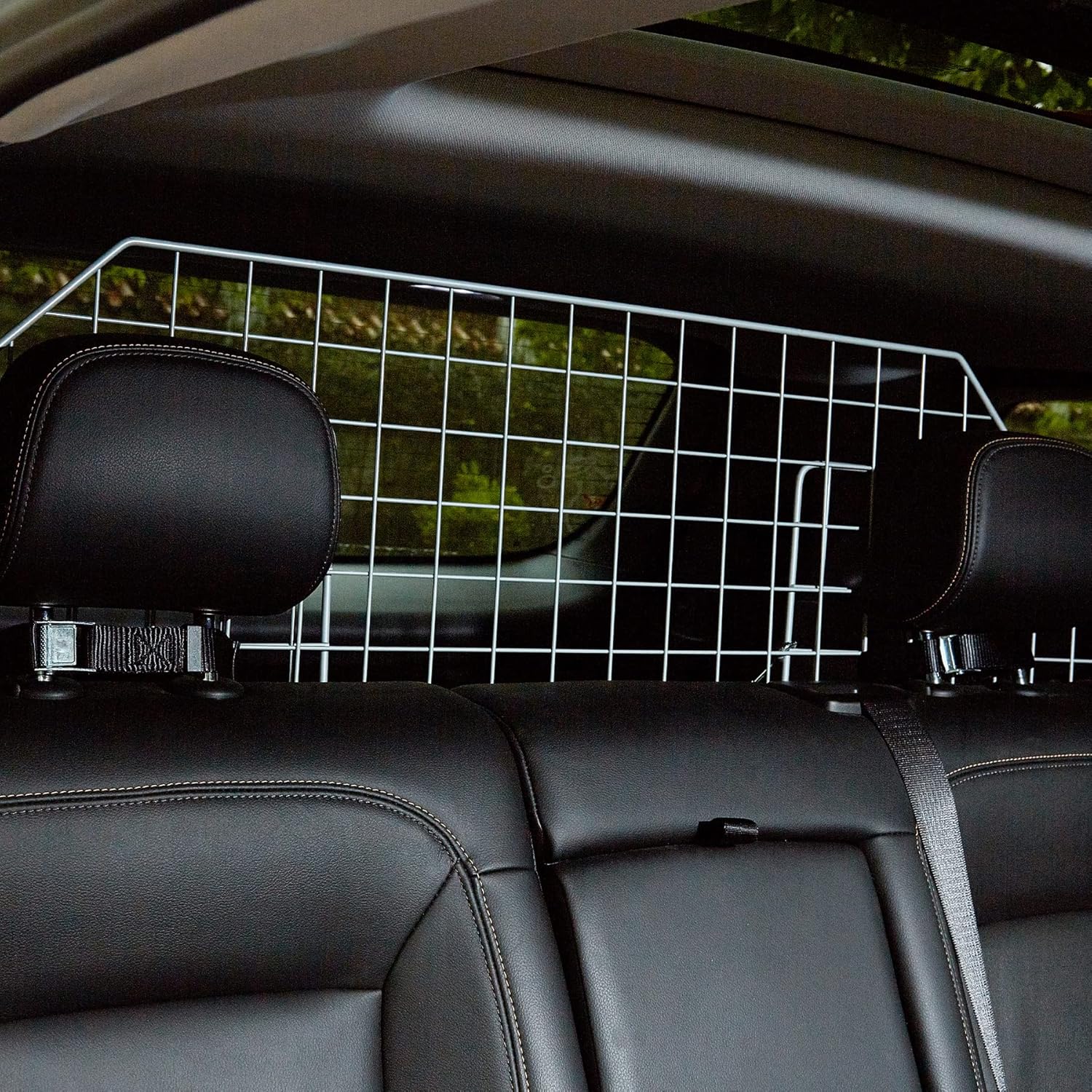 SNUGENS Dog Barrier for SUVs, Cars and Vehicles, Smooth Designed Wire Mesh Pet Barrier, Heavy-Duty Adjustable Dog Car Guard, Safety Car Divider for Cargo Area, Car Gate Fence with Dog Leash