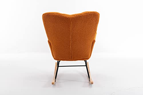 Rocking Chair, Wool Upholstered Glider Rocker with High Backrest, Padded Seat and Curved Legs for Living Room Bedroom Offices, Ergonomic Tufted Armchair Mid Century Style, Ivory White