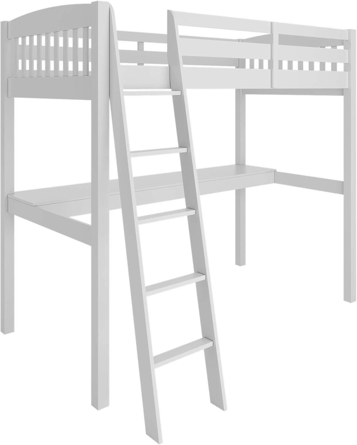 Everest White High Loft Bed with Desk and Storage, Heavy Duty Solid Wood Twin Size Loft Bed Frame with Stairs for Kids and Toddlers, No Box Spring Needed