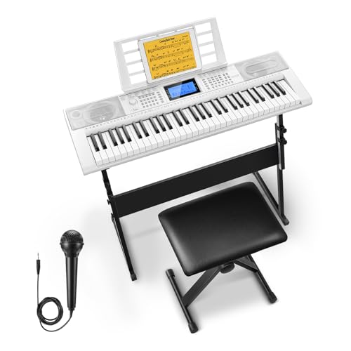 Donner 61 Key Keyboard Piano, Electric Piano Keyboard Kit with 249 Voices, 249 Rhythms - Includes Piano Stand, Stool, Microphone, Gift for Beginners, Black (DEK-610S)