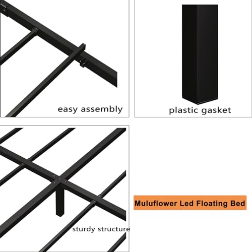 Floating Bed Frame Queen Size with LED Lights, Metal Platform Bed Frame, No Box Spring Needed, Easy Assembly, (Queen)