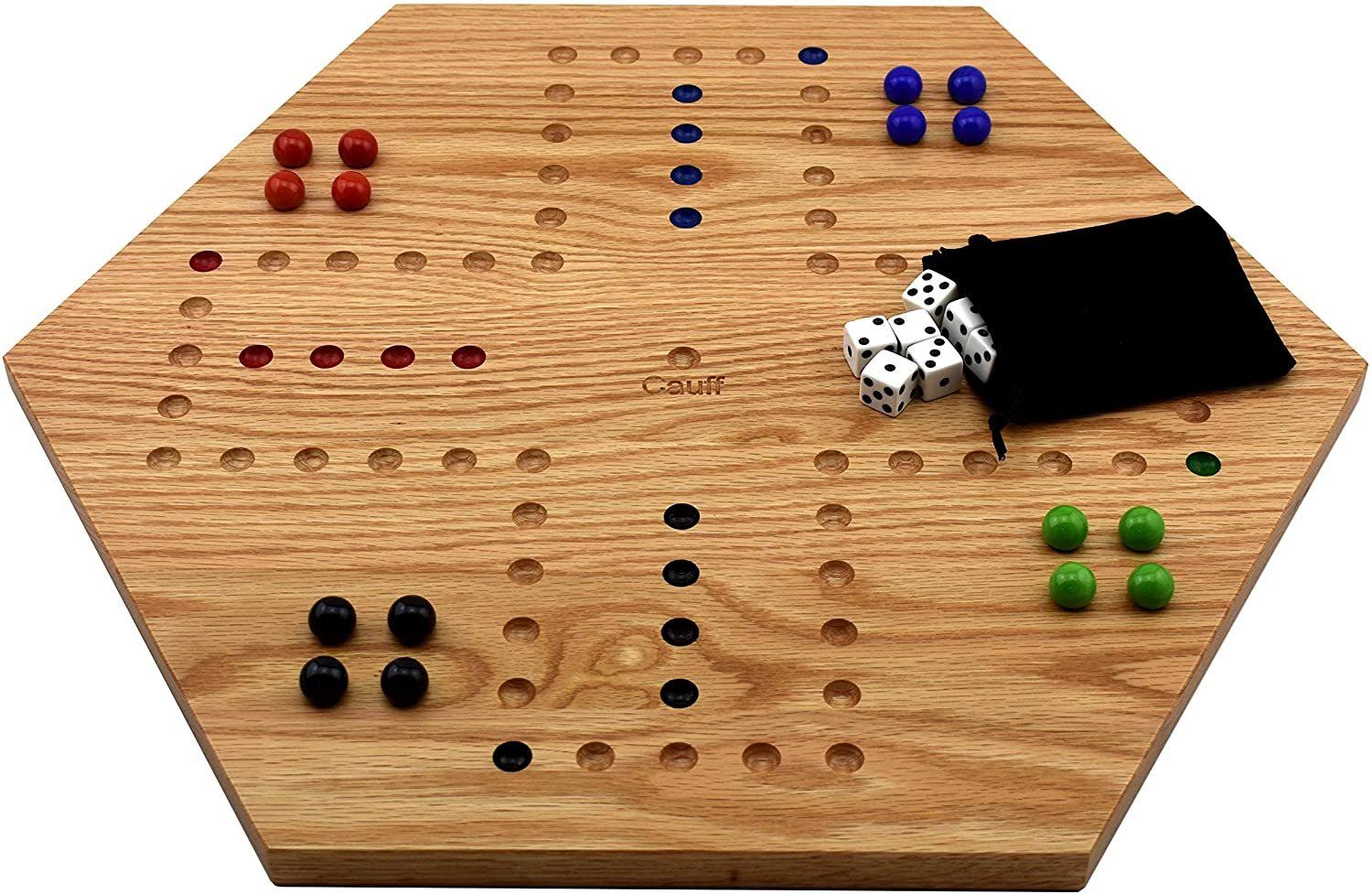 Cauff Solid Oak Double Sided Aggravation Marble Board Game Hand Painted 16 inch
