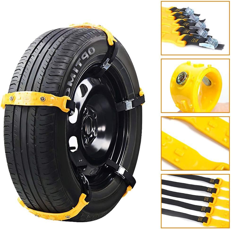 Jeremywell Snow Chains Anti-Skid Anti Slip Emergency Snow Tire Chains - Portable Emergency Traction Snow Mud Chains Universal Adjustable 10pcs Car Security Chains for SUV and Cars (Yellow-10pcs) Pack of 2