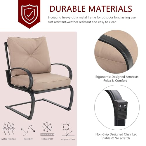 MFSTUDIO 2PCS Patio Bistro Dining Spring Motion Chairs Outdoor Furniture for Backyard, Garden with Removable Cushion Seat, Metal Frame, Red