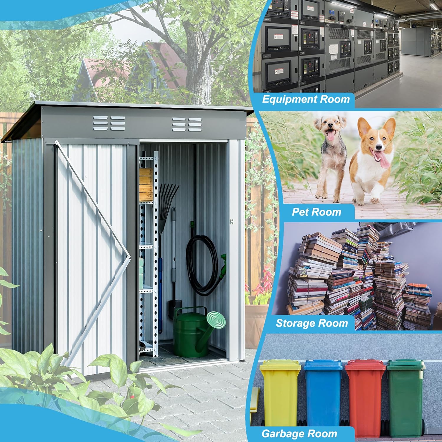 Metal Storage Shed 5x3 FT, Metal Utility Tool Sheds & Outdoor Garden Storage Cabinet with Latches and Lockable Doors for Patio Furniture, Backyard, Lawn, Meadow, Farmland
