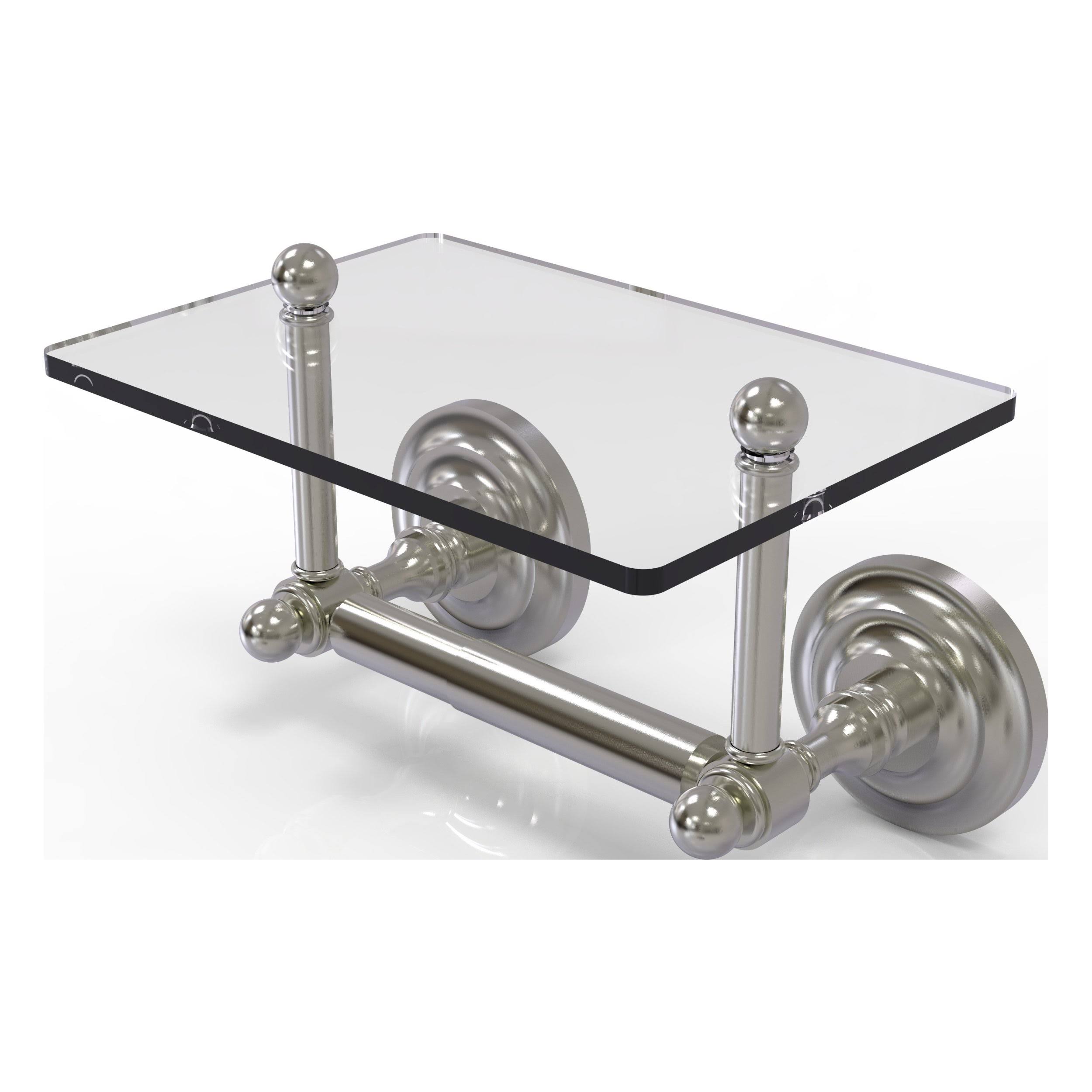 Allied Brass Que New Collection Two Post Toilet Tissue Holder with Glass Shelf - Satin Nickel