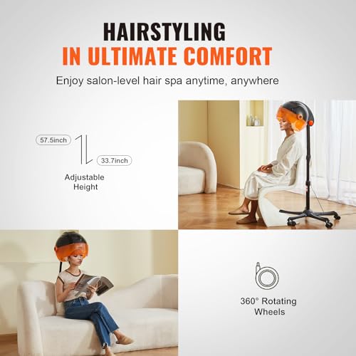 VEVOR Hooded Hair Dryer with Variable Speed & Temperature Adjustment, 1875W Ionic Bonnet Hair Dryer, Sit Under Hair Dryer with Timer, Standing Hair Dryer for Beauty Salon Home Spa