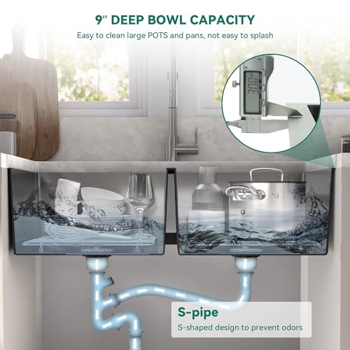 YITAHOME Kitchen Sink 33" x 19" x 10" Undermount Sink 304 Stainless Steel 50/50 Double Bowl Sink with Accessories 16 Gauge for Workstation, Prep Kitchen, Bar Sink