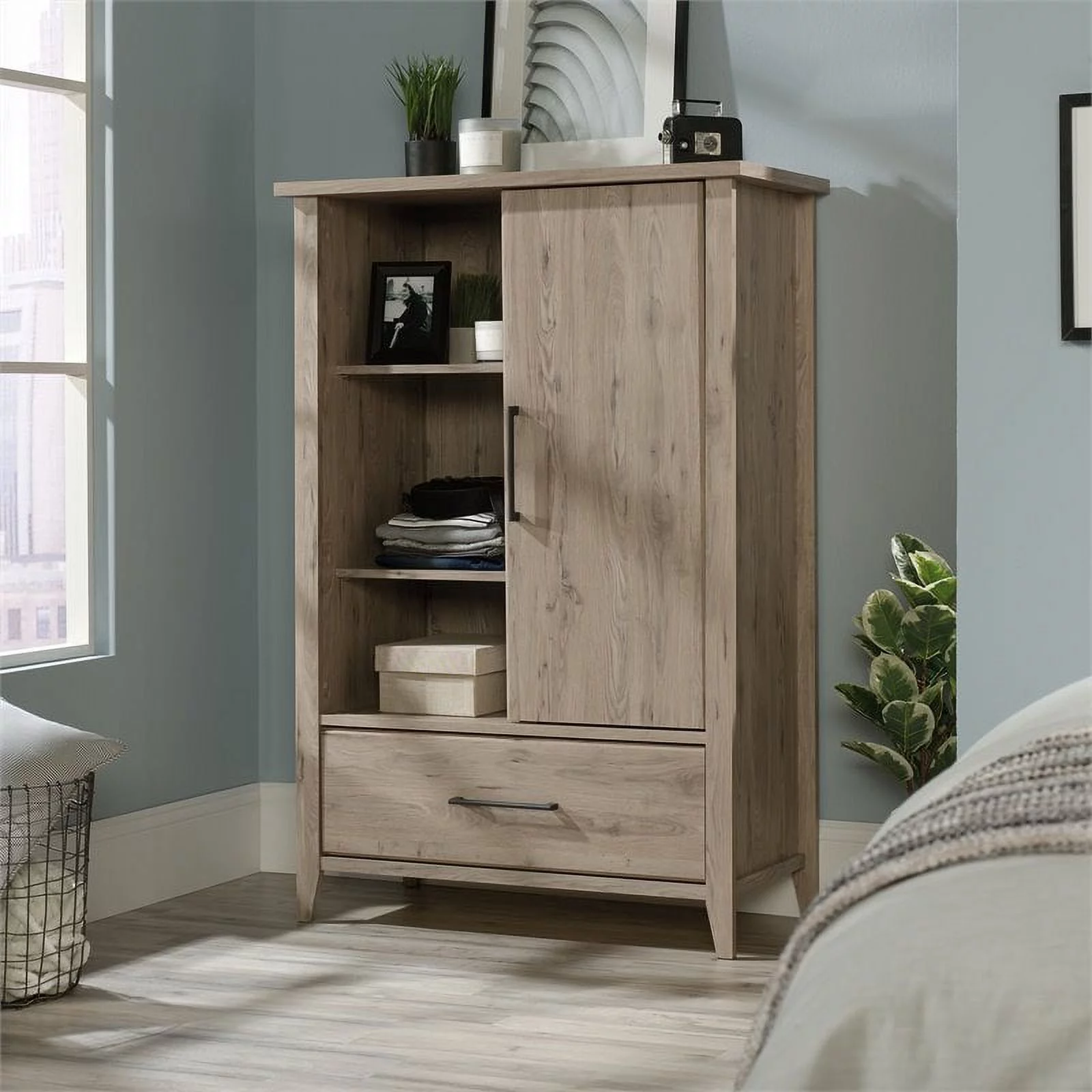 Allora Contemporary Wood Bedroom Armoire in Laurel Oak