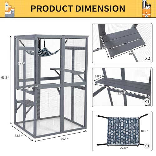 Catio Outdoor Cat Enclosure, Wooden Catio with Window Access for Patio, Indooe Kitty House (Black)
