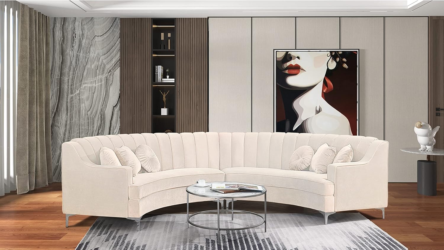 Cream Sectional Velvet Curved Combine Sofa for living Room