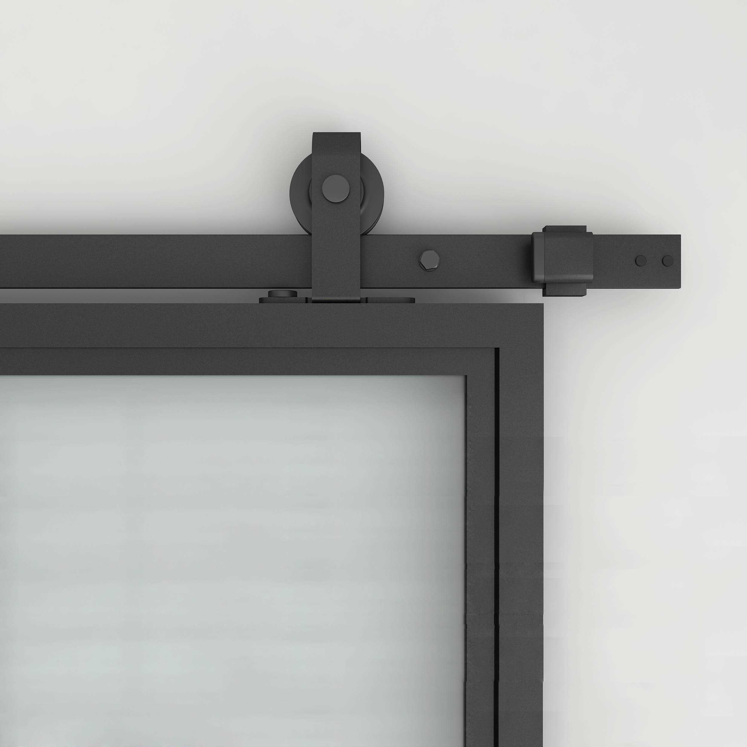 CALHOME 37-in x 84-in Black Glass Steel Single Barn Door