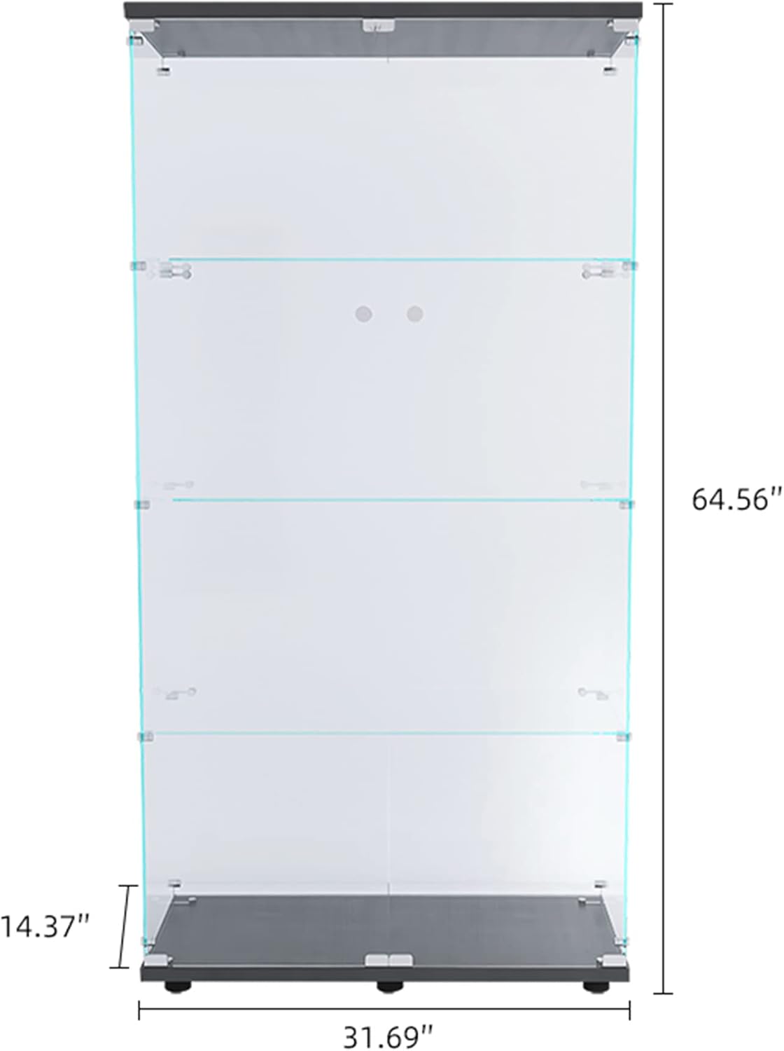 Lighted Two Door Glass Cabinet Glass Display Cabinet with 4 Shelves, Black