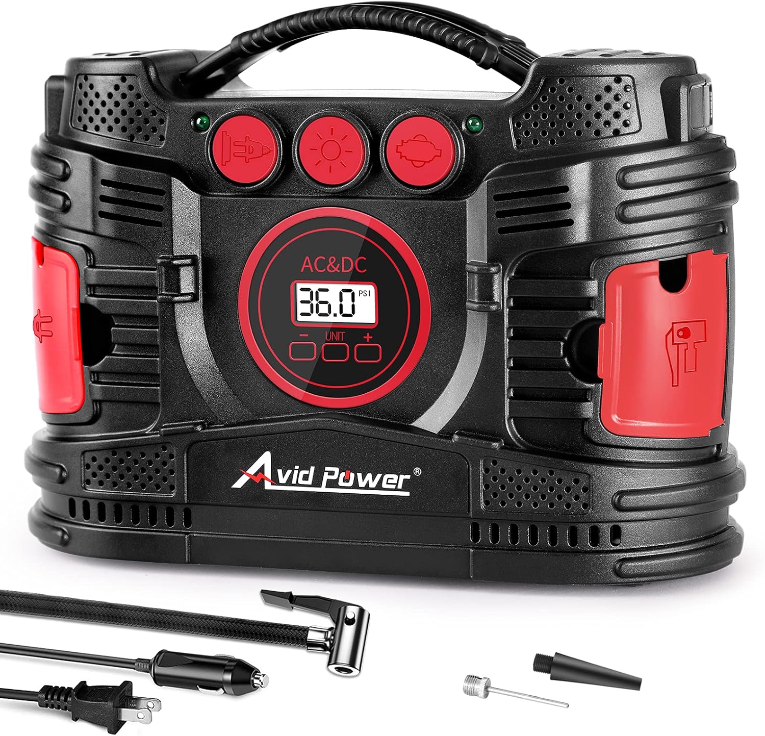AVID POWER AC/DC Tire Inflator, Portable Air Compressor for Home (110V) and Car (12V), Electic Tire Pump with Dual Powerful Motors for Fast Inflation, Auto Shut-Off Digital Gauge & LED Light Pack of 2