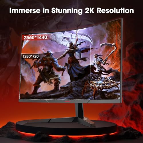 KOORUI 27 inch Gaming Monitor, QHD (2560 x 1440) R1500 180Hz Curved Monitor, AdaptiveSync with 1ms Computer Monitor, VESA Compatible, HDR10, 1 x Display Port 1.4 & 2 x HDMI 2.0, Eye Care 27E6QCA