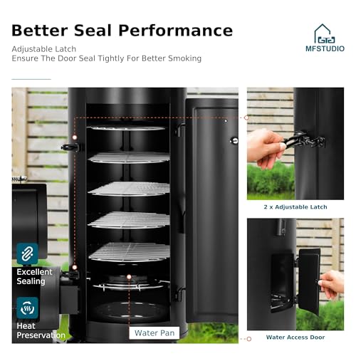 MFSTUDIO Heavy Duty Smoker, X-Large Charcoal Grill with Offset Smoker, 942 sq.in. Cooking Area, For Outdoor Camping Family & Friends Gathering, Black