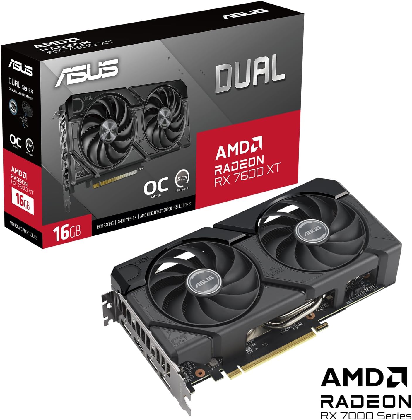 ASUS Dual Radeon RX 7600 XT OC Edition 16GB GDDR6 Graphics Card AMD RDNA 3 PCIe 4.0 16GB GDDR6 Memory HDMI 2.1 DisplayPort 2.1