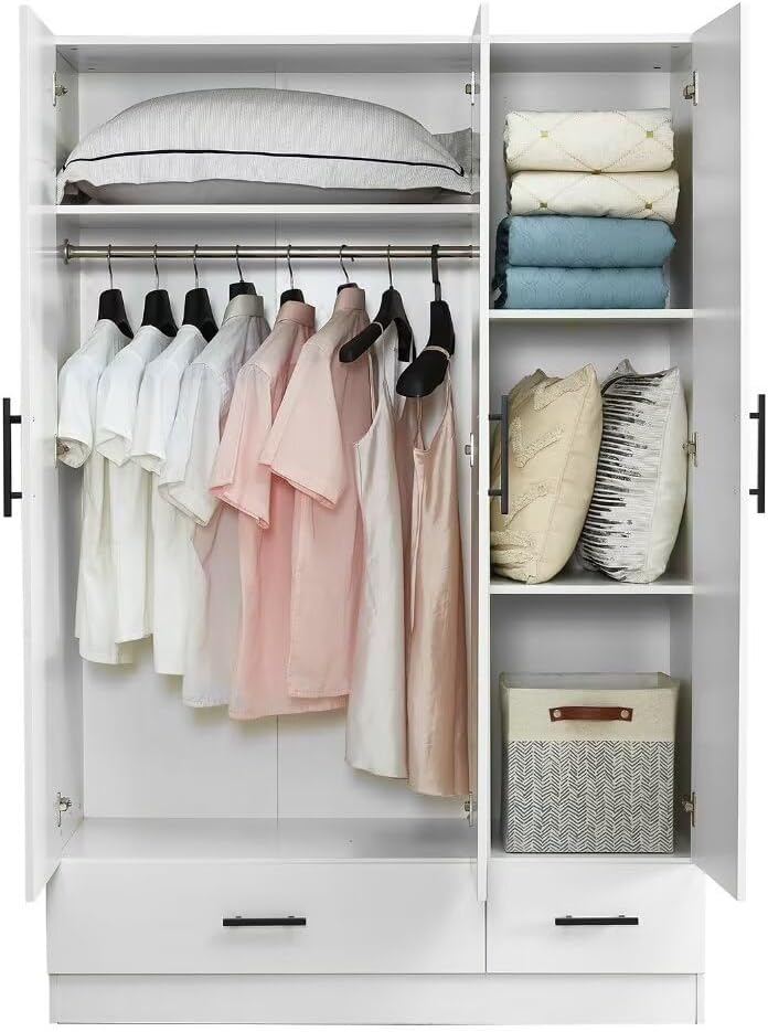 Armoire Wardrobe Closet: Bedroom Armoires with 2 drawers and Wardrobe Cabinet with 3 Doors Wardrobe Closet for Hanging Clothes White 47.24''W x 18.9''D x 70.9''H