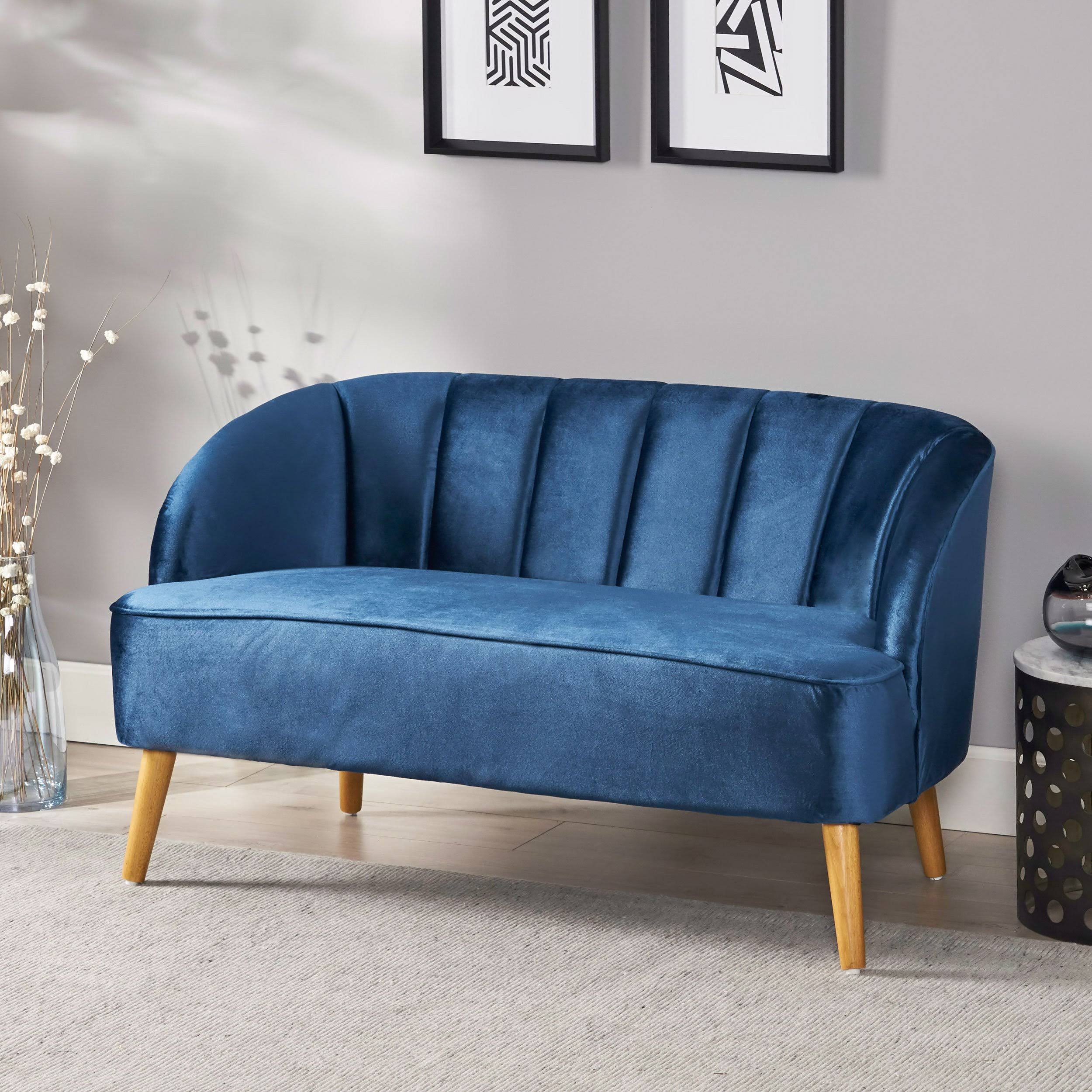 Scarlett Modern New Velvet Settee - Seafoam Blue