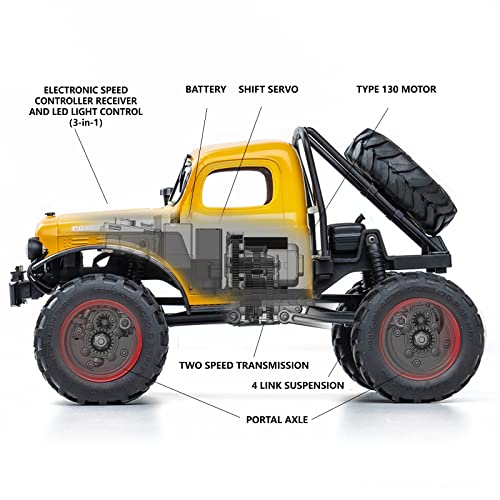 FMS RC Crwaler 1/24 Scale FCX24 Power Wagon RTR V2 4WD 2.4GHz 3CH Offroad RC Car Model Vehicle Hobby Grade Remote Control Car(Yellow)