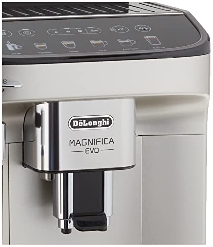 De'Longhi Magnifica Evo with LatteCrema System, Fully Automatic Machine Bean to Cup Espresso Cappuccino and Iced Coffee Maker, Colored Touch Display, Black, Silver
