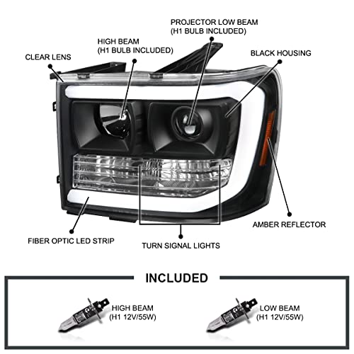 SPEC-D TUNING LED Light Bar Chrome Housing Projector Headlights Compatible with 2007-2013 GMC Sierra 1500 2500HD 3500HD Left + Right Pair Headlamps Assembly