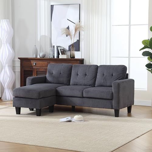 Modern Velvet Upholstered L-Shaped Sofa with Reversible Chaise, Convertible Sectional Sofa Couch with Ottoman, 3 Seats L-shape Sofa Set for Home, Small Apartment, Dorm, Office (Emerald)