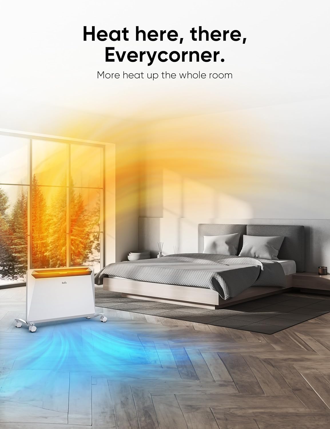 Ballu Convection Space Heaters for Indoor Use,1500W Whole Room Heating with Remote,24 hours Timer,Eco,Stand & Wall mount,Large Room Panel Electric Space Heater