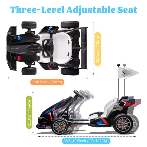 36V Electric Go Kart for Kids, Licensed BMW Battery Powered Drift Racing Go Kart, 7.5 MPH Drift Kart with Dual 300W Powerful Motor, Kids Race Pedal Go Karting Car w/Adjustable Speed, White