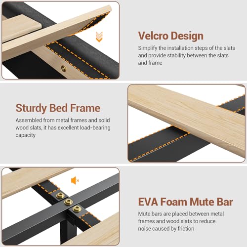 Hasuit California King Floating Bed Frame with LED Lights, California King Bed Frame with Headboard and Charging Station, Cal King Bed Frame No Box Spring Needed, Easy to Assemble, Faux Leather Black