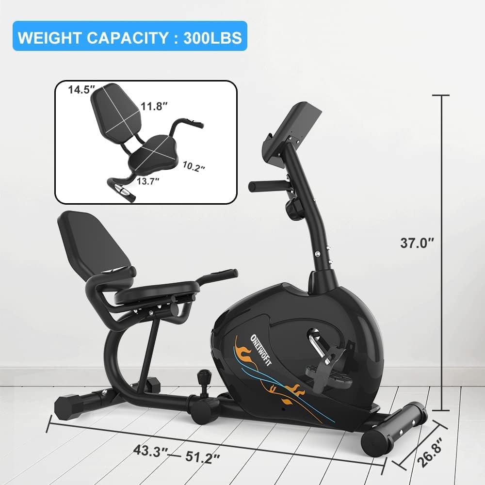 ONETWOFIT Recumbent Exercise Bike for Seniors and Adults, Indoor Stationary Bikes w 8 Level Resistance, LCD Monitor, Adjustable Seat, Cycling Fitness Equipment for Home Cardio Training 300 LB Capacity
