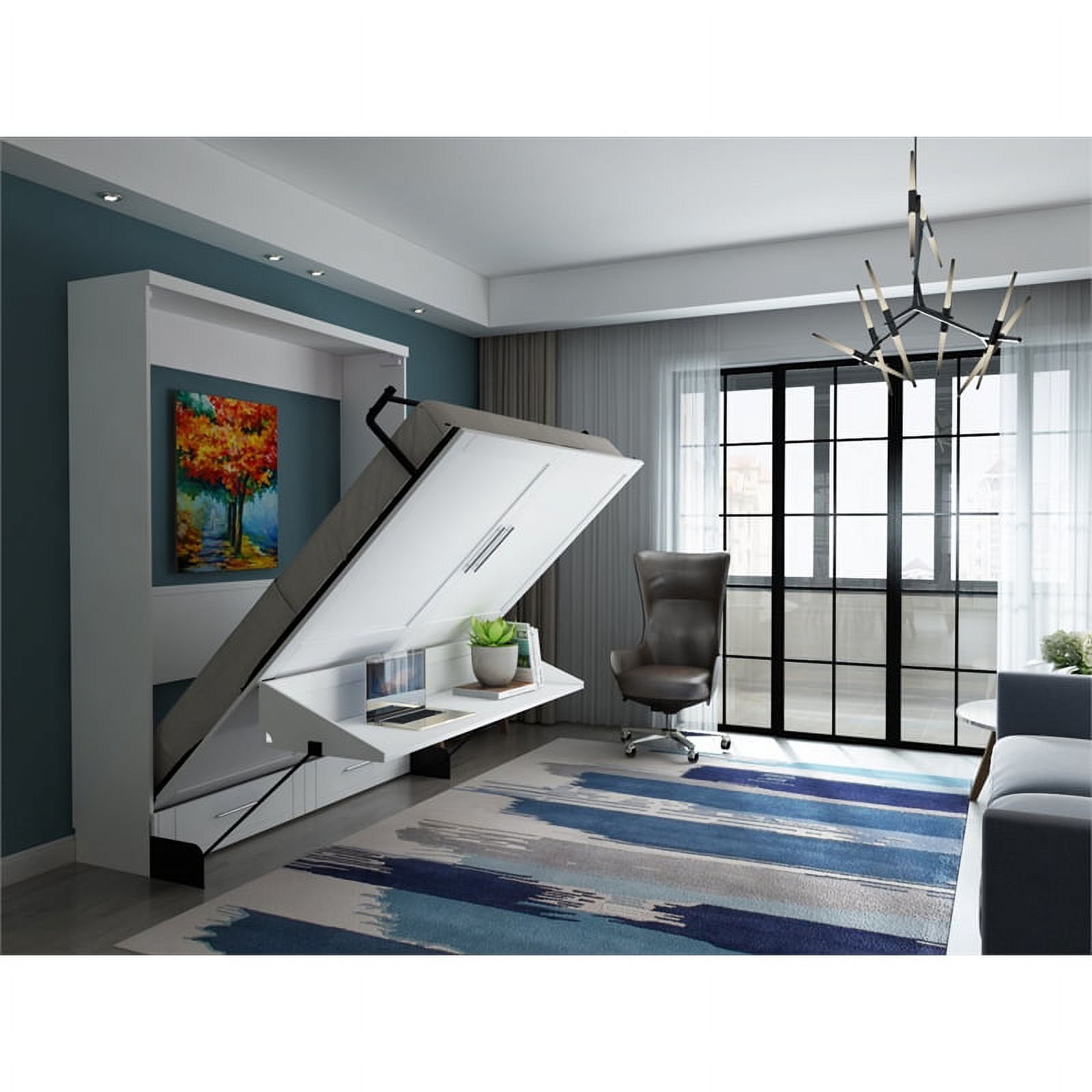 RoomAndLoft Brentwood Queen Solid Wood Murphy Wall Desk Bed in White