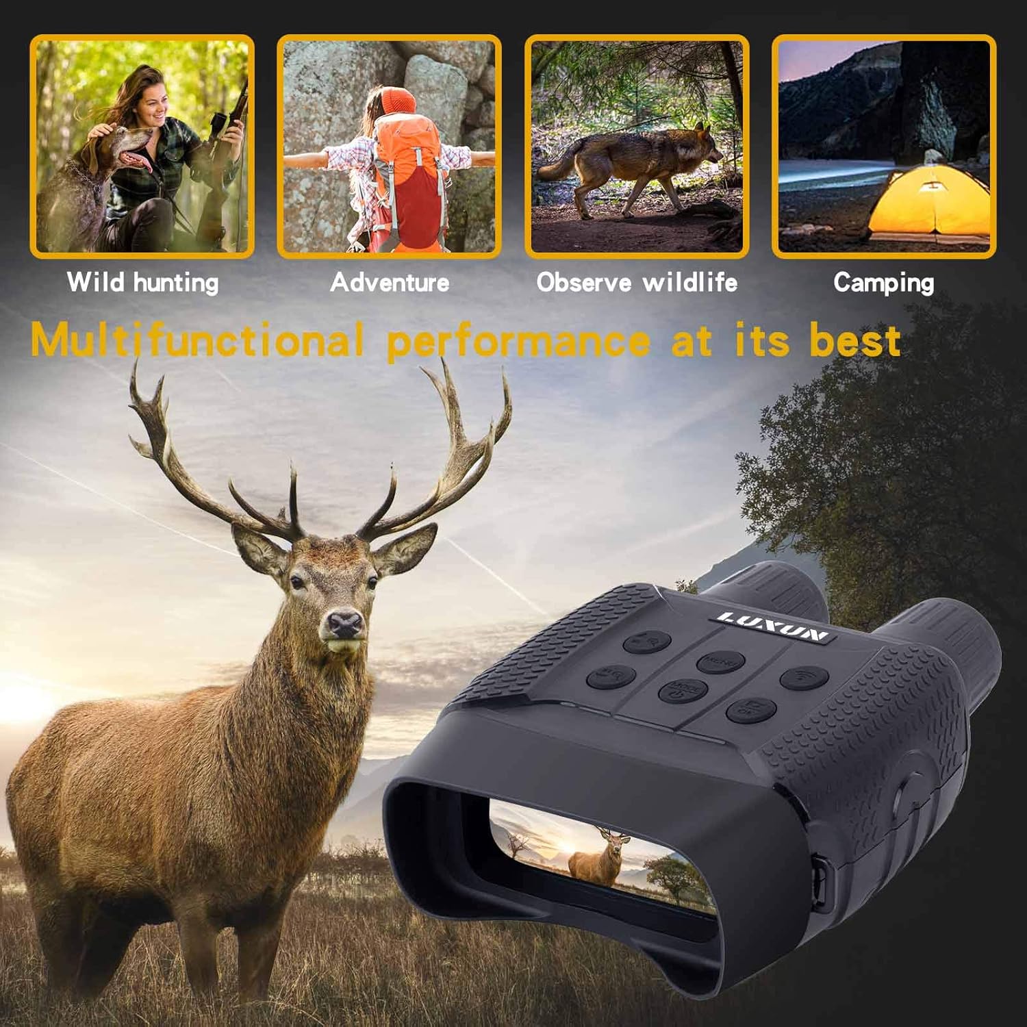LUXUN Digital Night Vision Goggles Military Tactical for Hunting Infrared Goggle Binoculars for Adults Night Vision And Day With Camera Video Military Grade Night Vision Goggle Survival Gear Equipment