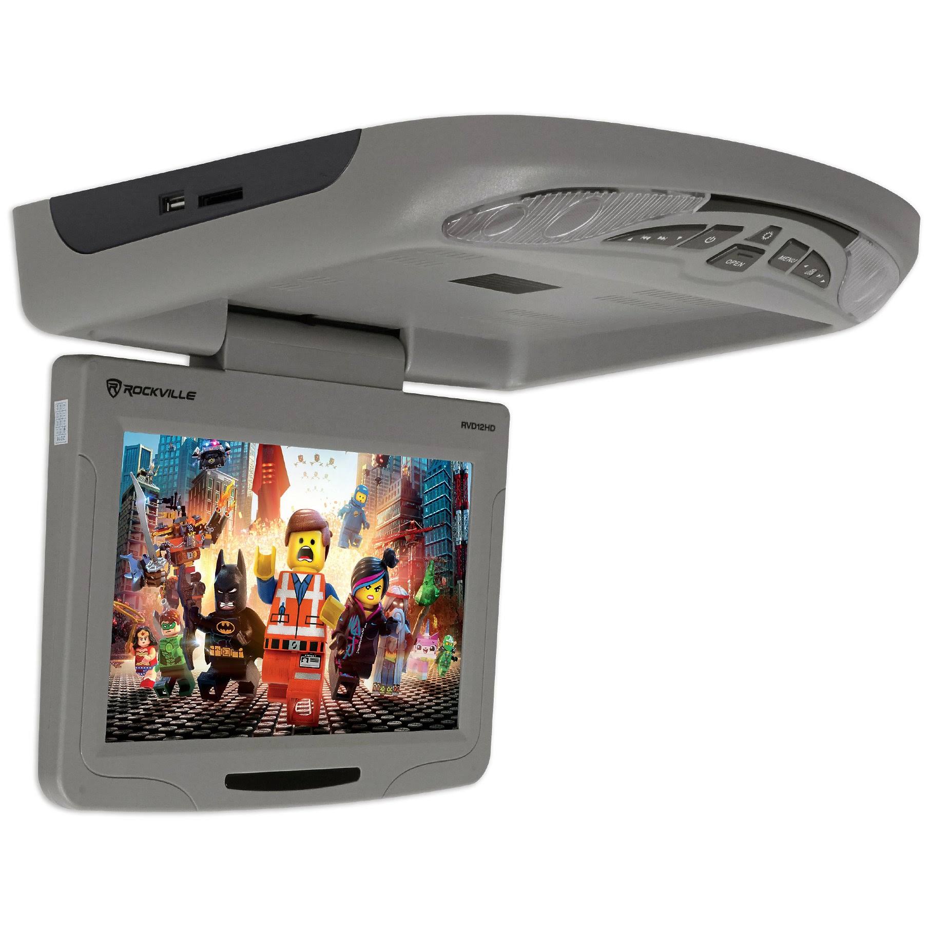 Rockville RVD12HD-GR 12x22 Grey Flip Down Car Monitor Dvd/usb/sd Player + Games