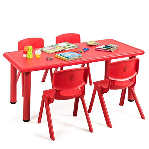 Costzon Kids Table and Chair Set, 4 Pcs Stackable Chairs, 47 x 23.5 Inch Rectangular Plastic Activity Table Set for Children Reading Drawing Playing Snack Time, Toddler School Furniture (Blue)