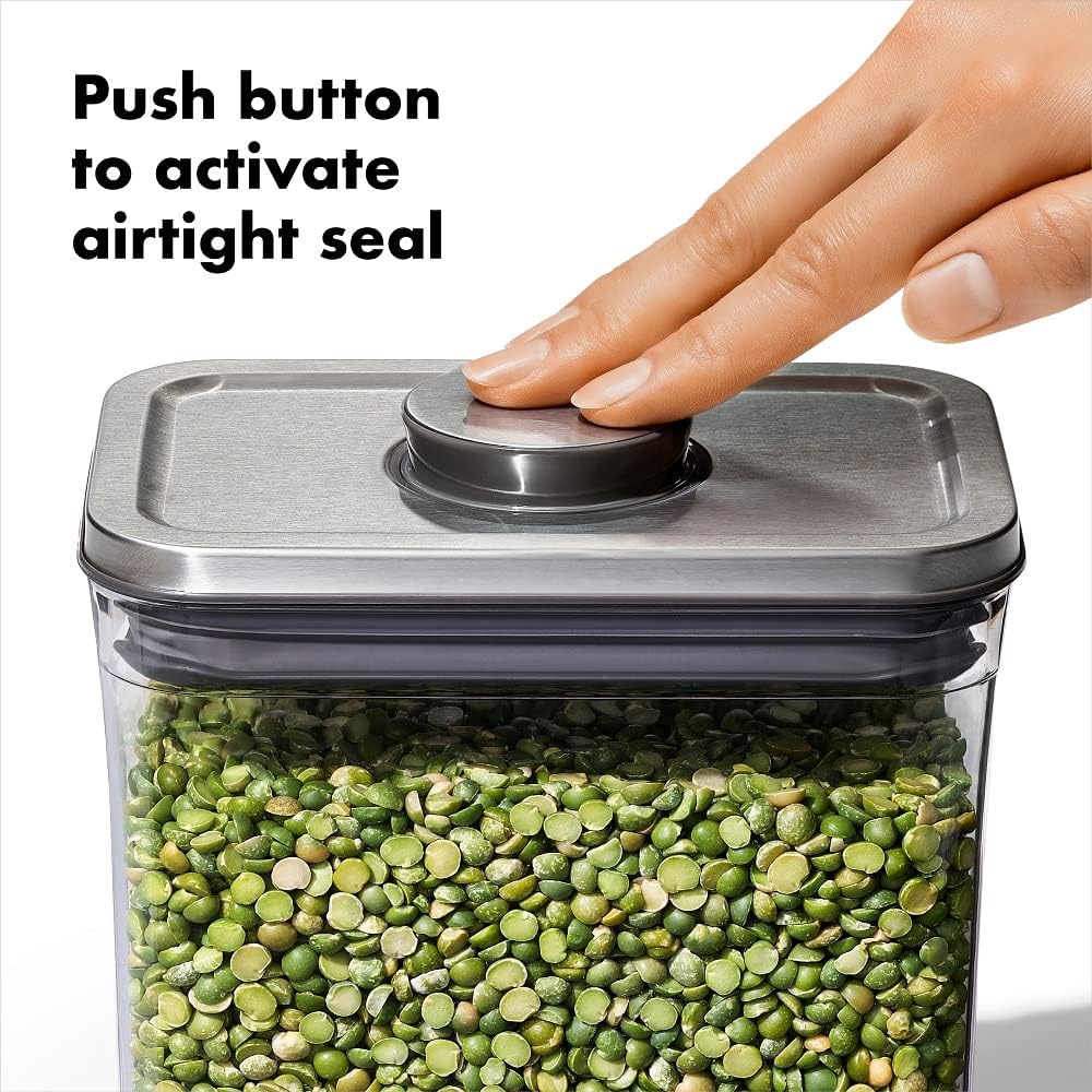 OXO Brew Conical Burr Coffee Grinder, Silver & Steel POP Container Short Rectangle- 1.7 Qt for Brown Sugar, Dried Beans and More,Grey
