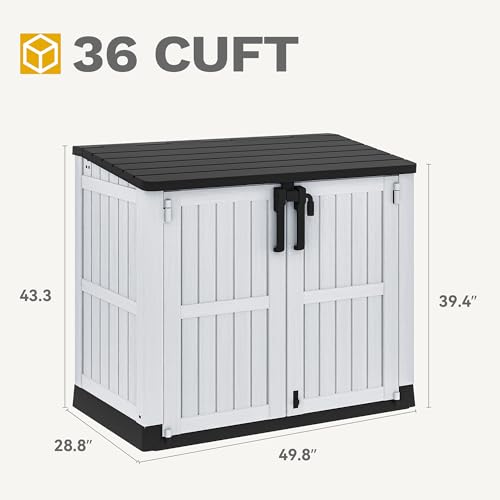 DWVO Outdoor Weather-Resistant Horizontal Storage Shed, 35 Cu Ft Capacity, Lockable and Waterproof, Suitable for Storing Garden Tools, Light Gray