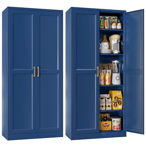 71" Tall Metal Storage Cabinet, Kitchen Pantry Storage Cabinets with Doors and 4 Shelves, White Pantry Cabinet, Utility Kitchen Cupboard, Large Steel Cabinets for Dining Room, Office, Living Room