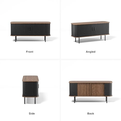 47''W Black Cabinet with Storage, Media Console, Tambour TV Stand, Television Stands with Curvy Edge & Sliding Door, Fluted Cabinet, Buffet Sideboard, Credenza, Table Stand for Living Room, Kitchen
